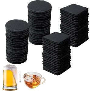 36pcs Black Slate Coasters Bulk Set 18 Round & 18 Square 4Inch Stone Coasters for Laser Engraving, DIY, Home, Bar, Wedding & Party Decor