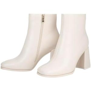 Wetviro Womens Square Toe Ankle Boots Chunky Block Heel Short Boots for Women Mid Heel Dressy Booties Office Party Daily Wear, Size 7