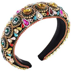 Rhinestone Padded Headband Baroque Crystal Embellished Hairbands Colorful Beaded Headbands Fashion Bejewelled HairHoop Accessory for Women Large Hair Hoop