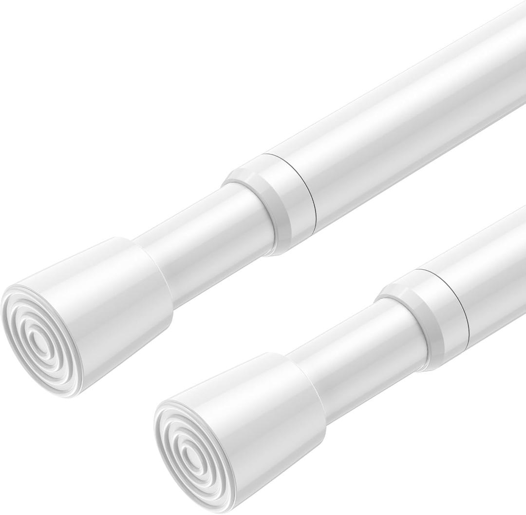 AIZESI 2 Pack Spring Tension Curtain Rod 32 to 58 inch Adjustable Curtain Rods No Drilling Expandable Spring Loaded Curtain Rod for Windows Doors Kitchen Curtains, White