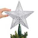 JOIEDOMI 9 inch Silver PVC Star Christmas Tree Topper, with 10 Warm White Light Glitter Swirl Battery Powered Indoor Decorations for Home Holiday Xmas Party