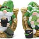 Hodao St Patricks Day Gnome Decorations, Lucky Clover Resin Figurines Set, Irish Holiday Tabletop Decor, Lucky Gnome Gift for Home Shelf Desk, Seasonal Gift Idea (Set of 2)
