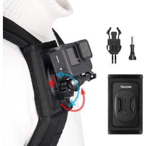 TELESIN 360 Backpack Mount Shoulder Strap Clip Holder Quick Release Adapter Base for GoPro Max 13 12 11 10 Insta360 X5 X4 Ace Pro 2, DJI Osmo Nano Action 6 5 Pro 4 3 Pocket 3 Bike Motorcycle Accessory