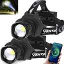 Aikertec Rechargeable LED Headlamp 1080 Lumen, Super Bright Head Lamp Flashlight with 5 Lighting Modes, IPX6 Waterproof, Zoomable Headlight for Camping, Hiking, Fishing, Biking, Running (2 Pack)