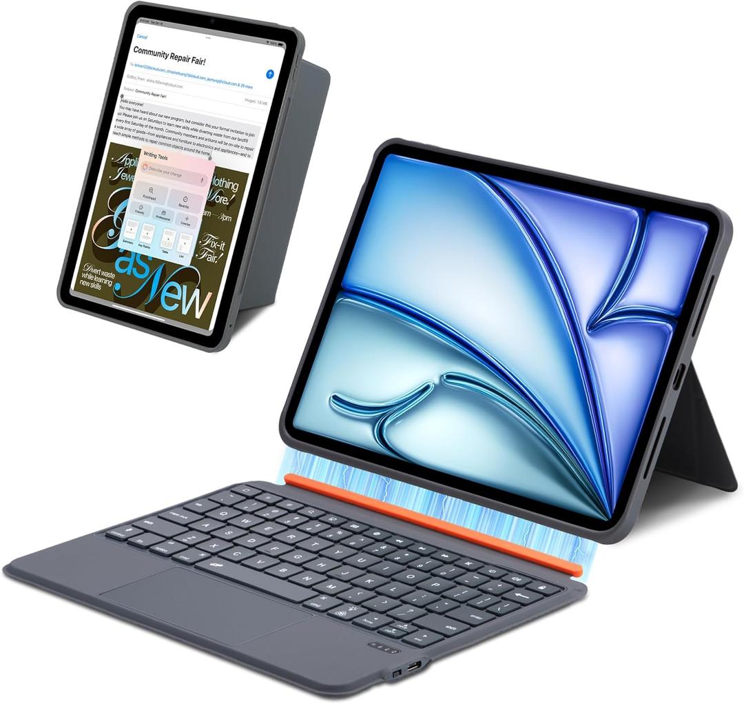 QUARK for iPad 11th/10th Generation Case with Keyboard, 7-Color Backlight, Detachable Keyboard for iPad Air 11-inch M3/M2 & iPad Pro 11 (1st/2nd/3rd/4th) & iPad Air 5/4 with Trackpad (Grey)