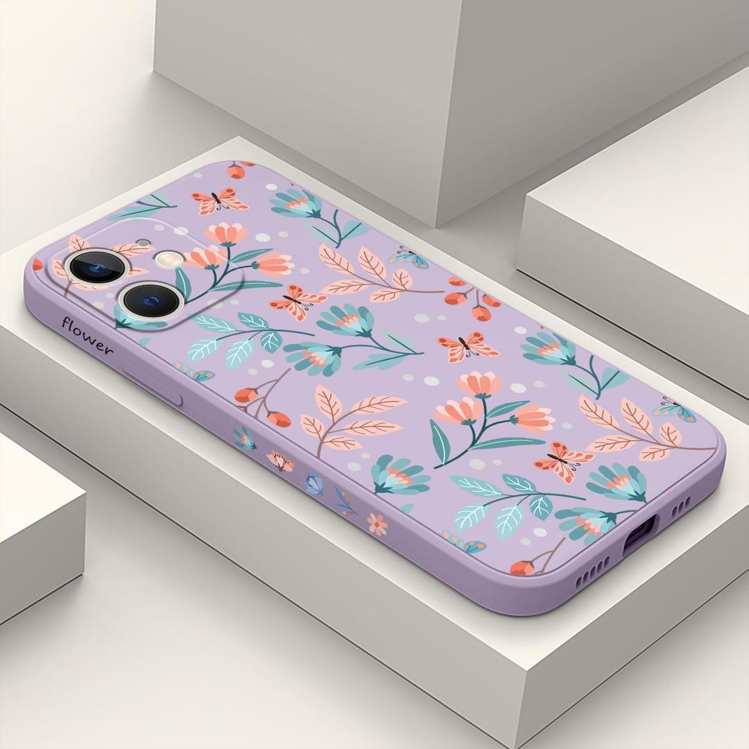 for iPhone 12 Mini Case Fashion Flower Slim Soft Liquid Silicone Rubber Phone Cover for iPhone 12 Mini 5.4 inch-Leaf Purple