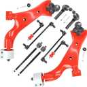 10PCS Front Suspension Kit for 2010–2017 Chevy Equinox & GMC Terrain 2.4L – 2 Lower Control Arms, 4 Tie Rod Ends, 2 Sway Bar Links, 2 Boots & Bellows (Heavy Duty Red)