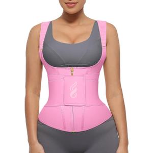 FeelinGirl Waist Trainer for Women Tummy Control Waist Cincher Belt Workout Body Shaper Vest with Adjustable Shoulder Strap (Pink, M)