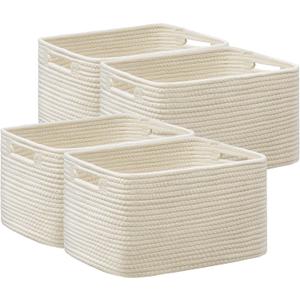 UBBCARE 4 Pack Storage Basket for Shelves, Woven Baskets for Organizing, Durable Organizer Baskets Storage Bins for Bookshelf, Toys, Towels, Clothes, 13''Lx9''Wx7.5''H, Beige