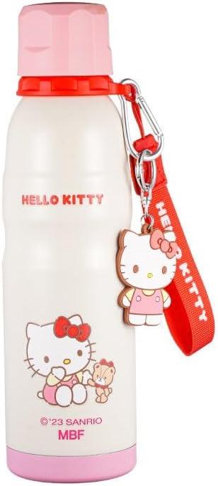 Hello Kitty Stainless Steel Insulated Water Bottle with Key Chain and Strap - Pink 600ml