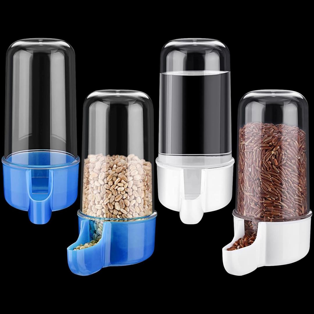 Weewooday 4 Pieces Automatic Bird Feeder Cage Water Dispenser Bird Water Feeder Hamster Cage Waterer Accessory Drinker Bottle for Hamster Parrot(Classic Style,Blue, White,200 ml)
