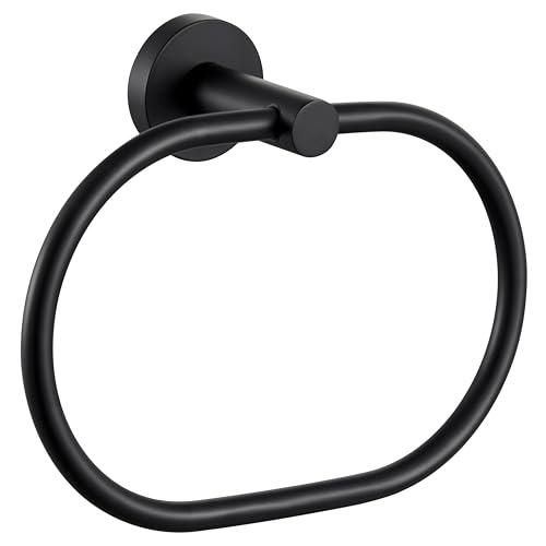 APLusee Matte Black Towel Ring, Stainless Steel Oval Hand Towel Holder for Bathroom Kitchen, Wall Mounted