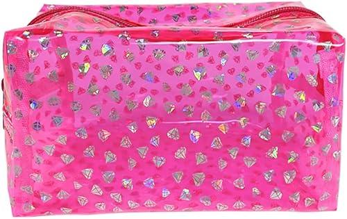 TotePrint Portable Waterproof Makeup Bag for Travel,Diamond solid color Makeup Bags with Zipper Pen Pouch (Pink)