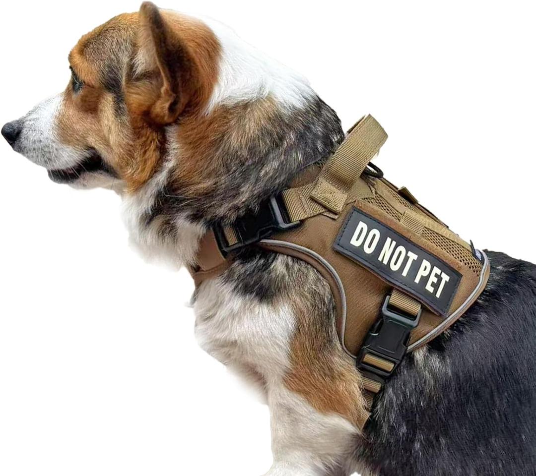 Tactical Dog Harness for Small and Medium Breeds, Air Dog Vest No Pull with Reflective Do Not Pet Patches, Breathable Dog Molle Vests for Training Walking Hunting Brown, M