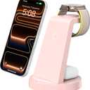 Anlmz 3 in 1 Charging Station for iPhone, Wireless Charger for iPhone 17 16e 16 15 14 13 12 11 X Pro Max & Apple Watch - Charging Stand Dock for AirPods (Pink)