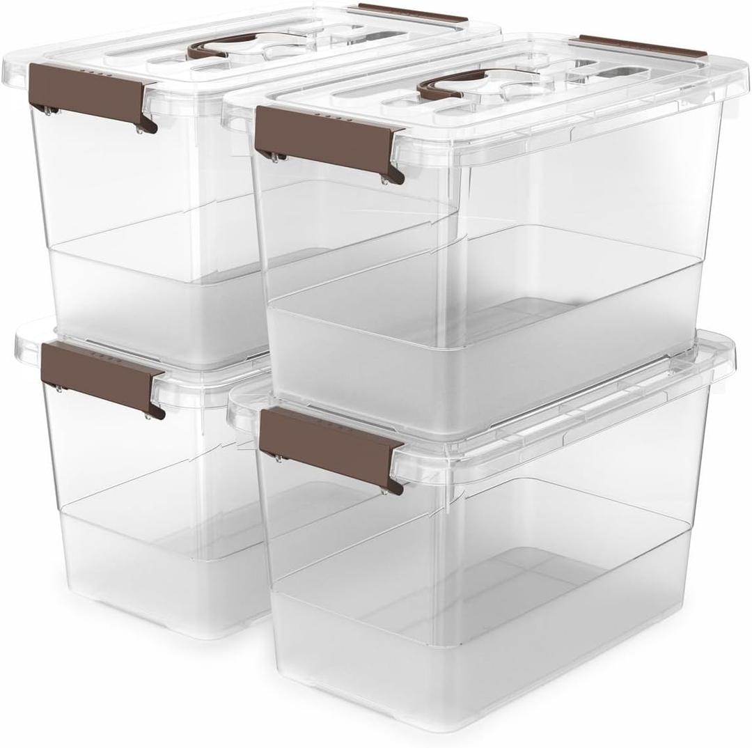 4 Pack-Plastic Storage Bins with Lids and Handle, Clear Plastic Latching Box for Storage, Stackable Storage Containers for Organizing, Multi-Purpose, 7 Quart