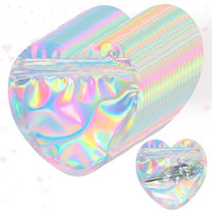 AmazingSpark 80 Pcs Valentines Heart Bags Holographic Bags 4x4 Inch Heart Shaped Jewelry Pouches Sealable Plastic Rainbow Pouches for Valentines Jewelry Candy Party Favors Small Gifts Wrap