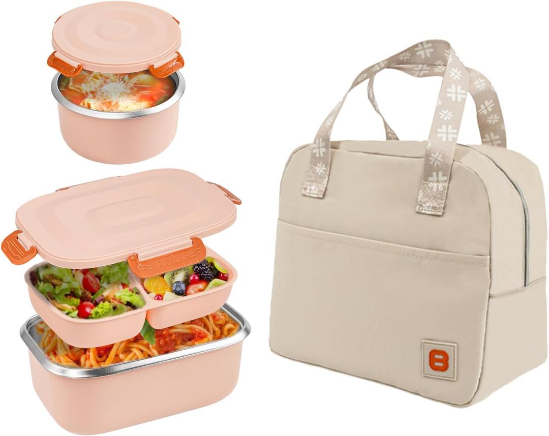 BEVISS 18/8 Stainless Steel Bento Box, Bento Lunch Box for Kids and Adults Pink