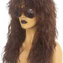 Askuang 80s Rock Mullet Wigs for Men and Women Long Brown Curly Wig 70s 80s Costumes for Men Women Halloween Cosplay Party Wigs