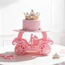 Lallisa 12" Pink Princess Cake Stand 3D PVC Cake Decorations with Prince and Princess Themed Holder Dessert Stand Centerpieces for Wedding Birthday Party Supplies