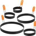 Egg Ring Pancake Mold Set, Stainless Steel Egg Rings Pancake Molds for Griddle 5 pack for frying Eggs and Omelet, Silicone Egg Rings with Handle