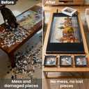 Jigsaw Puzzle Mat Roll Up for 1500 Pieces - All-in-One Puzzle Mat 46" x 26" with Built-in Tube & Straps, 3 Sorting Trays, Travel Storage Bag, Portable Effortless Puzzle Storage, Medium