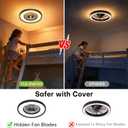 Bladeless Ceiling Fan with Light, 24'' Flush Mount Low Profile Ceiling Fans with Remote & APP Control, 2700-6500K CCT Adjustable, 6 Speeds Dimmable Fan Light for Kids Room, Bedroom, Small Dining Areas