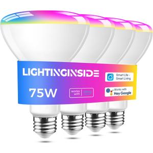 Lightinginside Smart Light Bulb 1100LM, RGBCW BR30 E26 Bulb Works with Alexa/Google Home/SmartLife, 2.4G WiFi Bluetooth Recessed Flood LED Bulbs 12W, No Hub Required, 75W Equivalent, ETL Listed, 4PCS