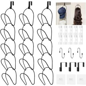 LINFIDITE 15 Pack Hat Rack Hanger Holder Organizer Closet Hanging Baseball Cap Display Storage Rack for Scarves Handbags Towels Clothes Ties Over Door Wall Mounted w Hanging Hook Black (Round Ring)