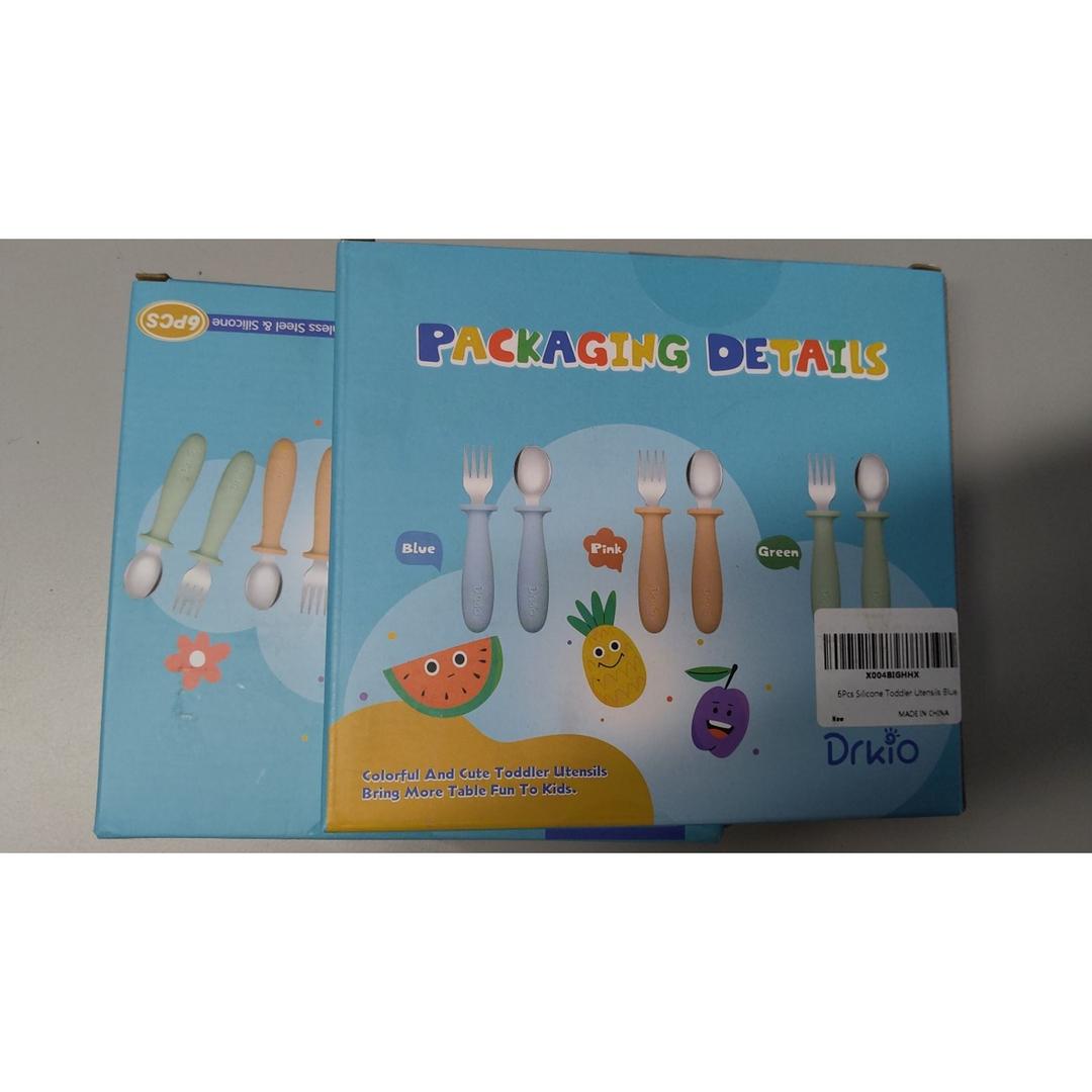 Pack Of 2 DRKIO 6 Pieces Toddler Utensils Set - Kids Silverware Set with Silicone Handle Children Safe 18/8 Stainless Steel Forks and Spoons Anti-Choke Design Food Grade Dishwasher Safe