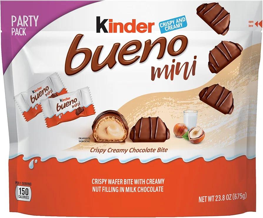Kinder Bueno Mini, 125 Count Party Pack, Milk Chocolate and Hazelnut Cream, Individually Wrapped Chocolate Bars, 23.8 oz, Best By: 05/17/2026