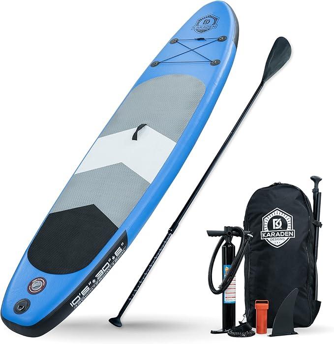 Karaden Designs KD Stand Up Paddle Board with SUP Accessories - Inflatable 10ft 6in, for Paddleboarding, Surfing, Fishing - Portable Blow Up Board, Tripple fins, Paddle, Leash, Air Pump and Backpack