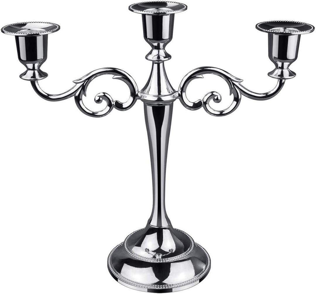 Retro Metal Candlestick 3 Arms 10" Tall Candle Holder Wedding Event Candelabra Candle Stand