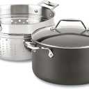 All-Clad Essentials Hard Anodized Nonstick Multi-Pot 7 Quart Oven Broiler Safe 500F Strainer, Pasta Strainer with Handle, Pots and Pans Black