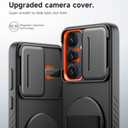 SURITCH for Samsung Galaxy S25 Case with 360 Rotatable Hand Strap Phone Grip & Invisible Kickstand & Slide Camera Cover, Rugged Shockproof Protective Cover for S25 -Black