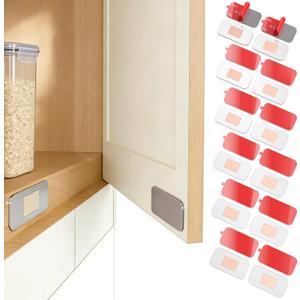 12 Pack Magnetic Cabinet Door Catch, No Drill Ultra Thin Cabinet Magnets for Closure, 15 lbs Strong Hold Adhesive Cabinet Latch with 48 Replacement Strips for Kitchen, Bathroom, RV, Closet