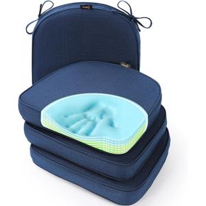 SUNROX Gel Memory Foam Chair Cushion with Ties, Ultra Durable Water Resistant FadeShield Outdoor/Indoor Reversible Chair Seat Cushion 17 x 16 inch Set of 4, Navy
