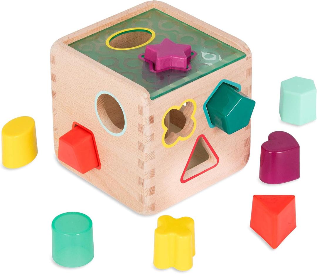 B. toys- Wonder Cube- Developmental Toy- Wooden Shape Sorter Cube  9 Colorful Shapes  Educational Wooden Toy for Toddlers, Kids  18 Months +