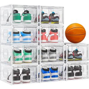 caktraie 10 Pack Thicken Shoe Organizer Stackable, Upgraded Sturdy Shoe Storage Box with Magnetic Door, Shoe Containers For Sneaker Display, Hat Organizer, White