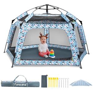 Baby Playpen Pop-up Tent - Outdoor & Indoor Play Tent for Beach with Canopy Travel Bag Portable Play Yard for Babies & Toddlers (Ocean)