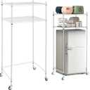 Tandefio 2 Tier Mini Fridge Stand with Storage for Dorm Microwave Stand Over Mini Fridge Storage Shelf with Wheels Adjustable Height Organizer for Kitchen College Rooms Pantry(White)