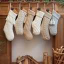 steo spce 6 Pack Vintage Knit Christmas Stockings  White Beige Apricot Rustic Boho Farmhouse Cable Knitted Holiday Set (Linen Color)