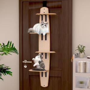 Door Hanging Cat Shelf, Multi Level Door Hanging Cat Tree, 4-Levels Over The Door Cat Tree, Vertical Space for Cats Door Hanging for Indoor Cats (1, Style)