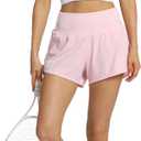 Kcutteyg Running Shorts for Women with Liner High Waisted Lightweight Womens Workout Shorts with Back Pocket- 4" (Pink, M) (Pink, M)