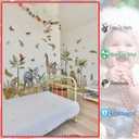 Large Safari Animals Boho Tropical Rainforest Leaves Tree Wall Stickers Jungle Animals Giraffe Elephant Lion Leopard Parrot Wall Decals for Living Room Bed Room Class Room Wall Dcor