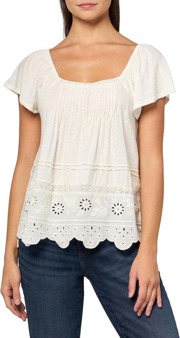Lucky Brand Women's Pintuck Flutter Sleeve Tee (X-Large)