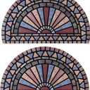 ANDSTAR 18" x 30" Half Round Door Mat Non-Slip Entryway Doormat Durable Rubber Door Mats Low-Profile Heavy Duty Doormat Easy Clean Rugs Indoor Outdoor Entry Decoration for Home, Garage, Patio(2 Pcs) (Khaki Pattern Texture)