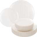Festiva 60PCS Clear Ivory Plastic Plates - Heavy Duty Weave Pattern Fancy Disposable Plates -serve for 30 guests Include 30PCS 10" & 30PCS 7" Plates for Bithday &Easter Party(Ivory)
