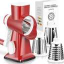 KEOUKE Rotary Cheese Grater Hand Crank Cheese Shredder Vegetable Mandoline Slicer for Kitchen 3 Changeable Blades for Cheese Potato Zucchini Nuts Chocolate - RedWhite