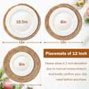 GENMOUS Woven Placemats Set of 12, 12" Round Placemats Natural Water Hyacinth Boho Placemats,Farmhouse Rattan Chargers for Dinner Plates, Rustic Braided Wicker Table Mats for Thanksgiving,Home,Wedding